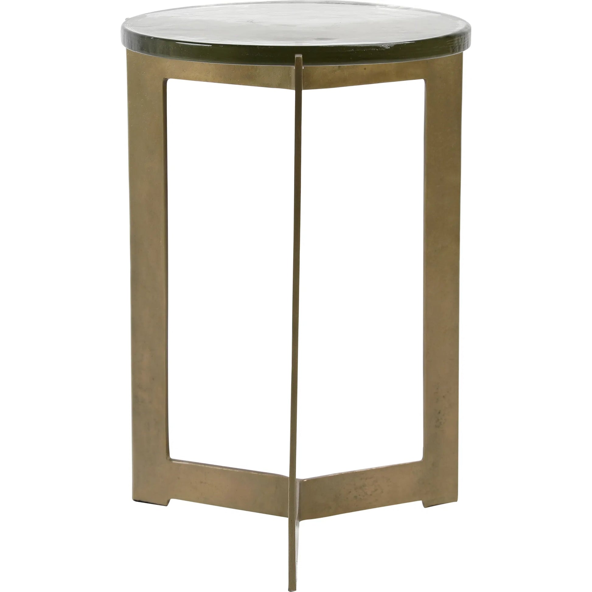 Aretha Side Table by Arch & Plane in antique brass. Made from glass, aluminium in a modern style.