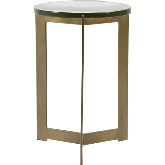 Aida Side Table by Arch & Plane in antique brass. Made from glass, aluminium in a modern style.