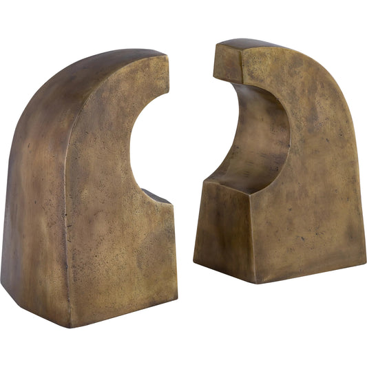 Neebing Bookend by Arch & Plane in antique brass. Made from aluminum in a unique style.