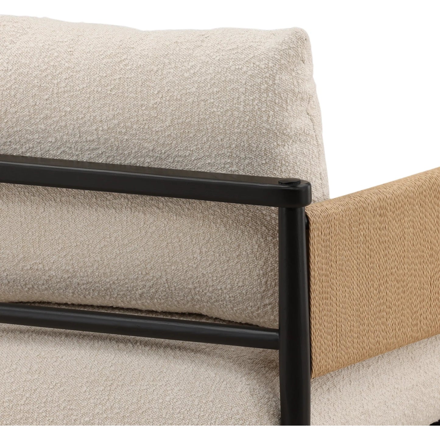 005 SI-2533085 | Closeup | Hank Occasional Chair by Arch & Plane in cream, black. Made from boucle fabric, twisted rope, ash wood in a unique style.