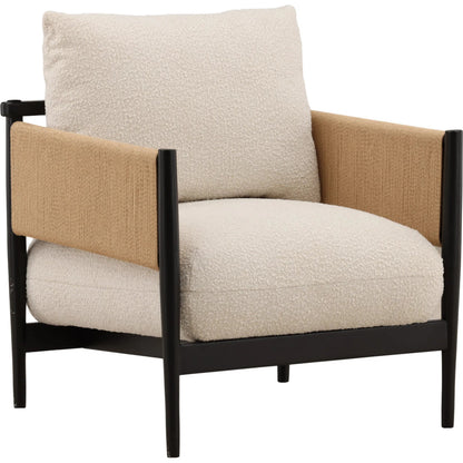Hank Occasional Chair by Arch & Plane in cream, black. Made from boucle fabric, twisted rope, ash wood in a unique style.