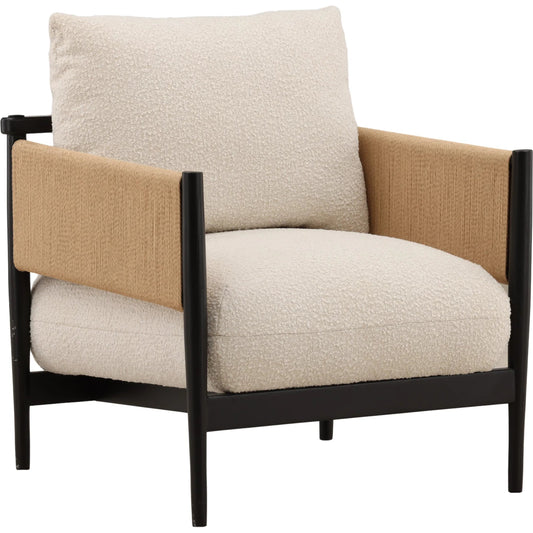 Hank Occasional Chair by Arch & Plane in cream, black. Made from boucle fabric, twisted rope, ash wood in a unique style.