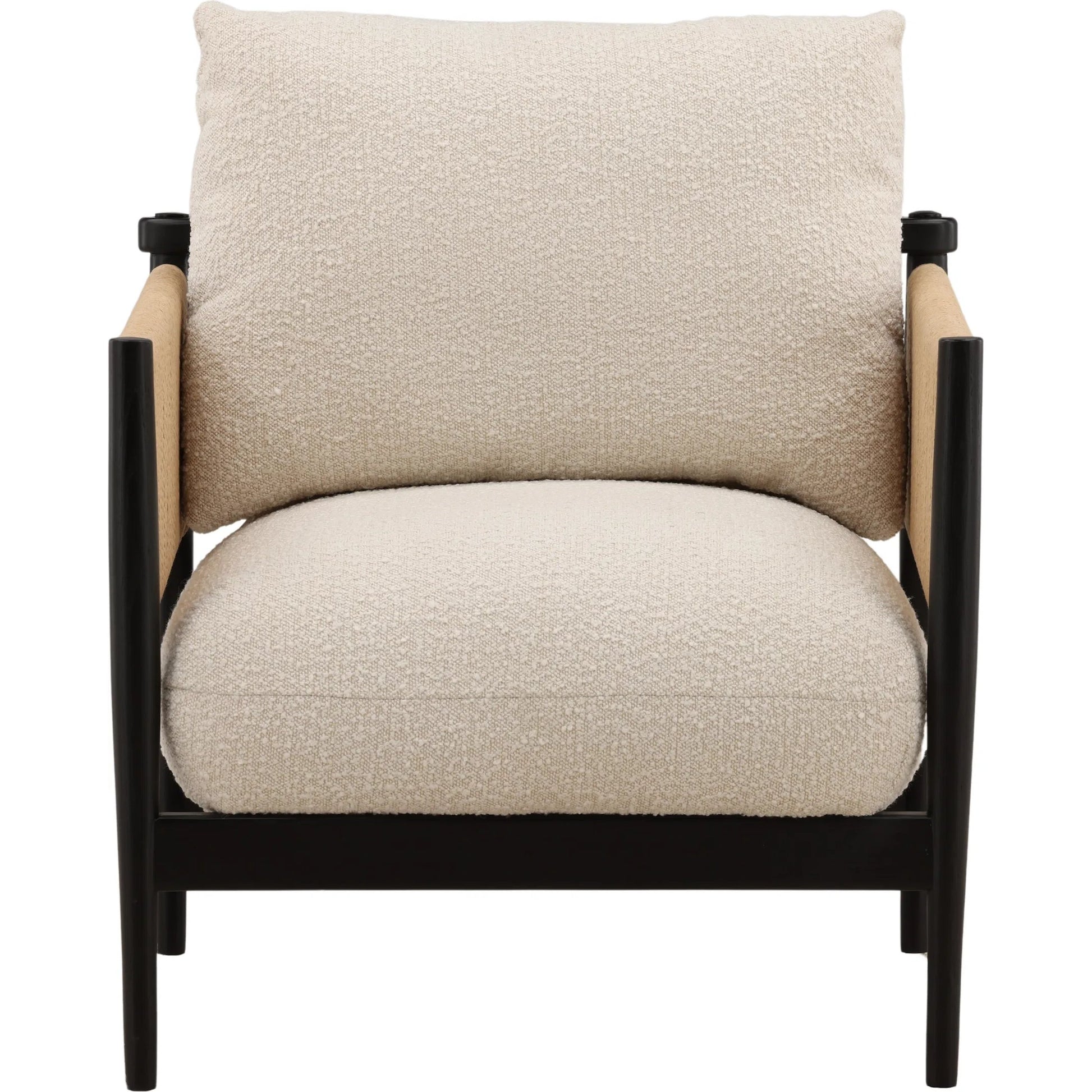 Hank Occasional Chair by Arch & Plane in cream, black. Made from boucle fabric, twisted rope, ash wood in a unique style.