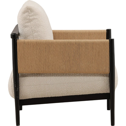 Hank Occasional Chair by Arch & Plane in cream, black. Made from boucle fabric, twisted rope, ash wood in a unique style.