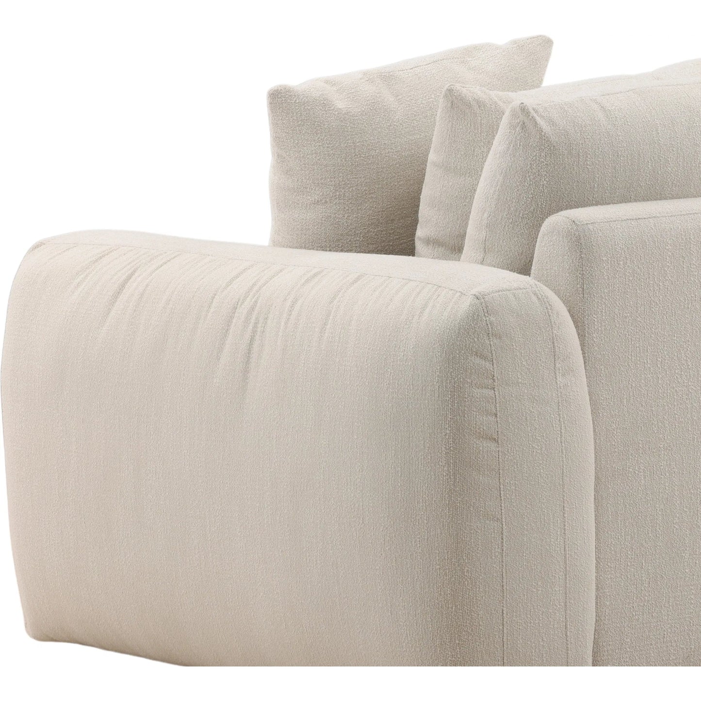 007 SI-2533086 | Closeup | Braedon Sofa by Arch & Plane in naples cream. Made from micro boucle fabric, rubber wood in a unique style.