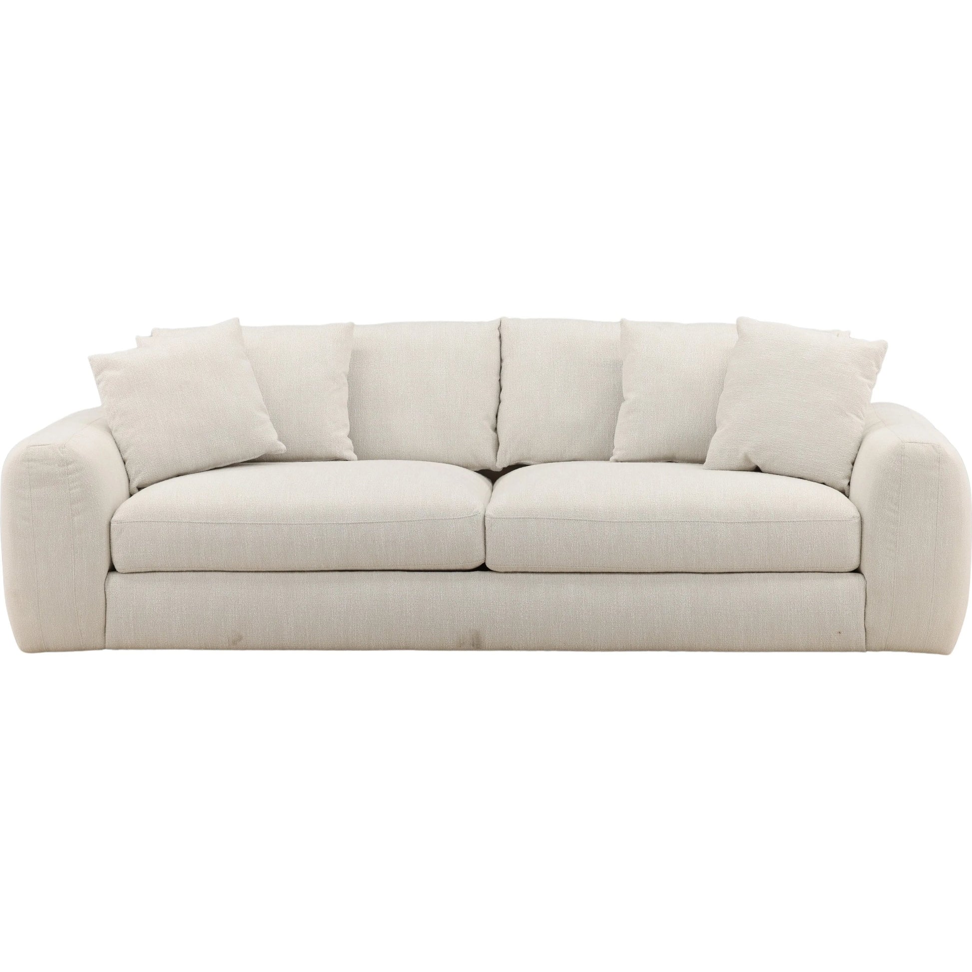 Braedon Sofa by Arch & Plane in naples cream. Made from micro boucle fabric, rubber wood in a unique style.