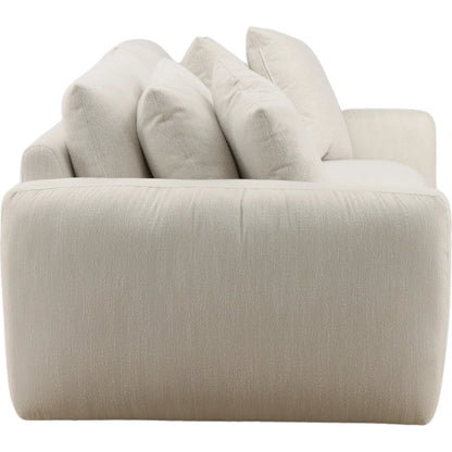 Braedon Sofa by Arch & Plane in naples cream. Made from micro boucle fabric, rubber wood in a unique style.