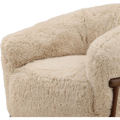 Nila Occasional Chair by Arch & Plane in cream, dark brown. Made from faux fur fabric, rubber wood in a unique style.