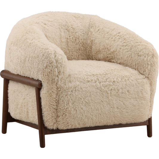 Nila Occasional Chair by Arch & Plane in cream, dark brown. Made from faux fur fabric, rubber wood in a unique style.