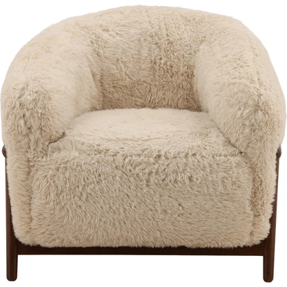 Nila Occasional Chair by Arch & Plane in cream, dark brown. Made from faux fur fabric, rubber wood in a unique style.