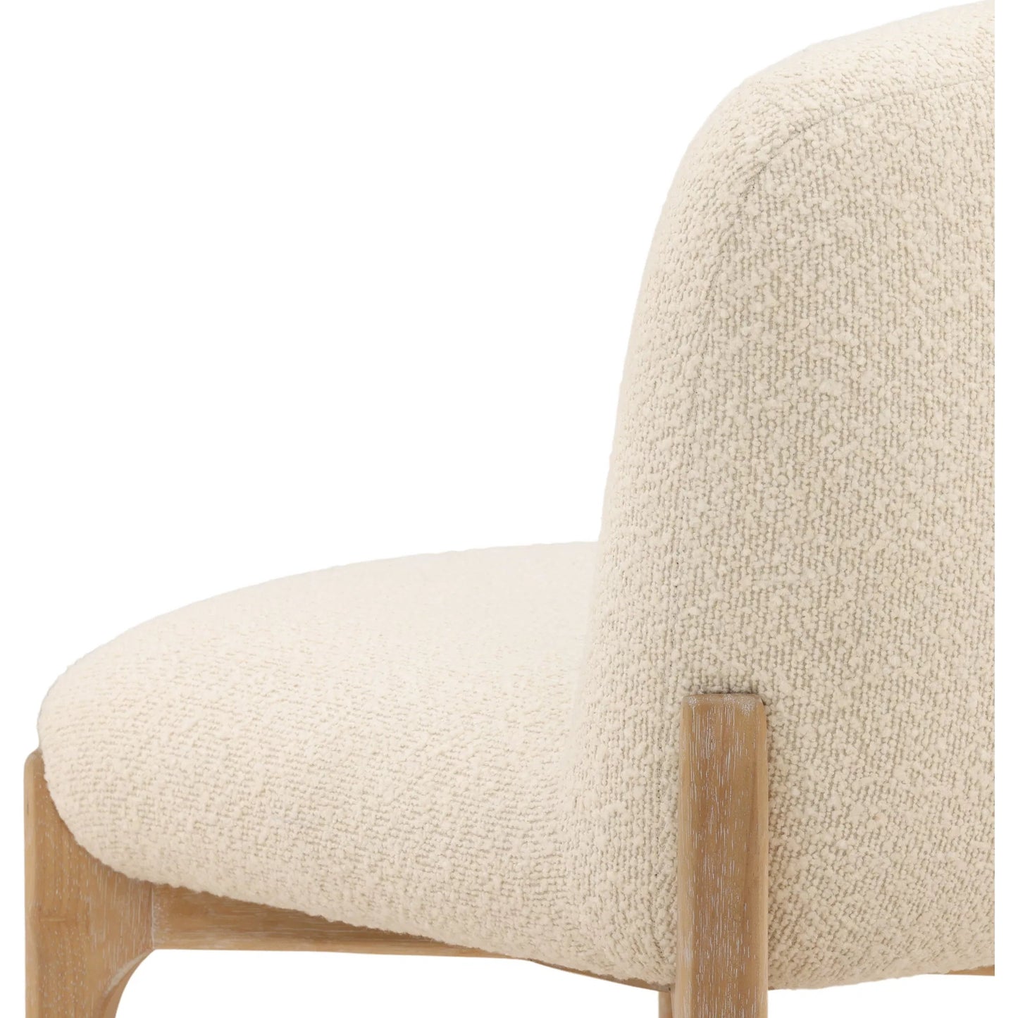 006 SI-2533096 | Closeup | Susan Dining Chair (Set of 2) by Arch & Plane in cream, natural. Made from chunky boucle fabric, rubber wood in a unique style.