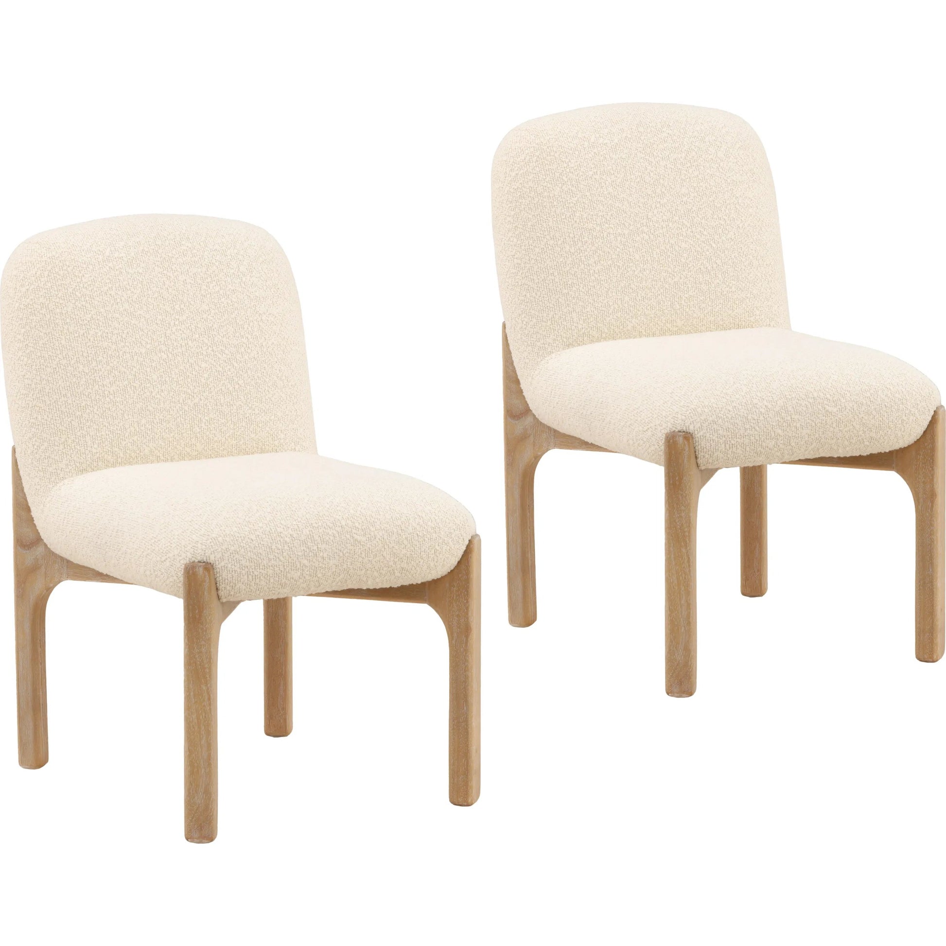 Susan Dining Chair (Set of 2) by Arch & Plane in cream, natural. Made from chunky boucle fabric, rubber wood in a unique style.