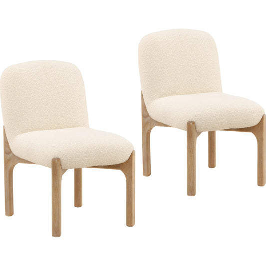 Susan Dining Chair (Set of 2) by Arch & Plane in cream, natural. Made from chunky boucle fabric, rubber wood in a unique style.