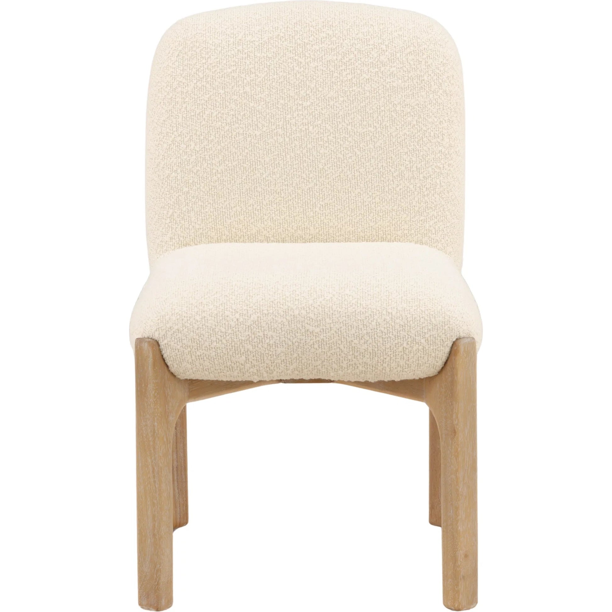 Susan Dining Chair (Set of 2) by Arch & Plane in cream, natural. Made from chunky boucle fabric, rubber wood in a unique style.
