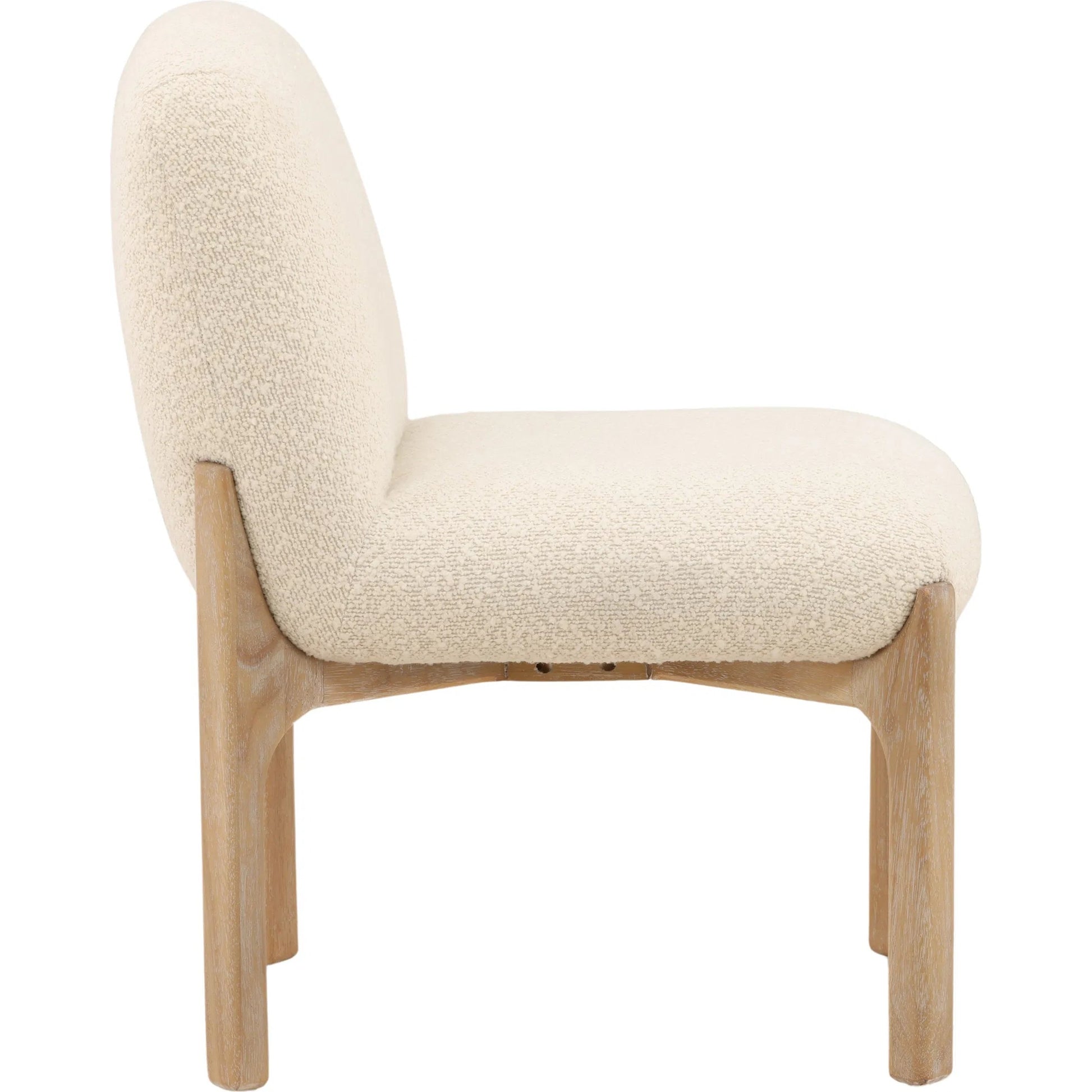 Susan Dining Chair (Set of 2) by Arch & Plane in cream, natural. Made from chunky boucle fabric, rubber wood in a unique style.