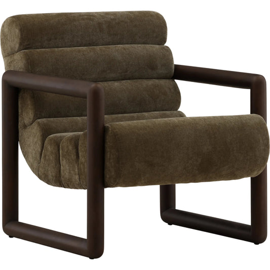 Vinnie Occasional Chair by Arch & Plane in moss olive. Made from velvet fabric, elm wood in a unique style.