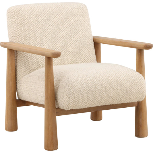 Alfonzo Occasional Chair by Arch & Plane in cream, light natural. Made from boucle fabric, rubber wood in a unique style.