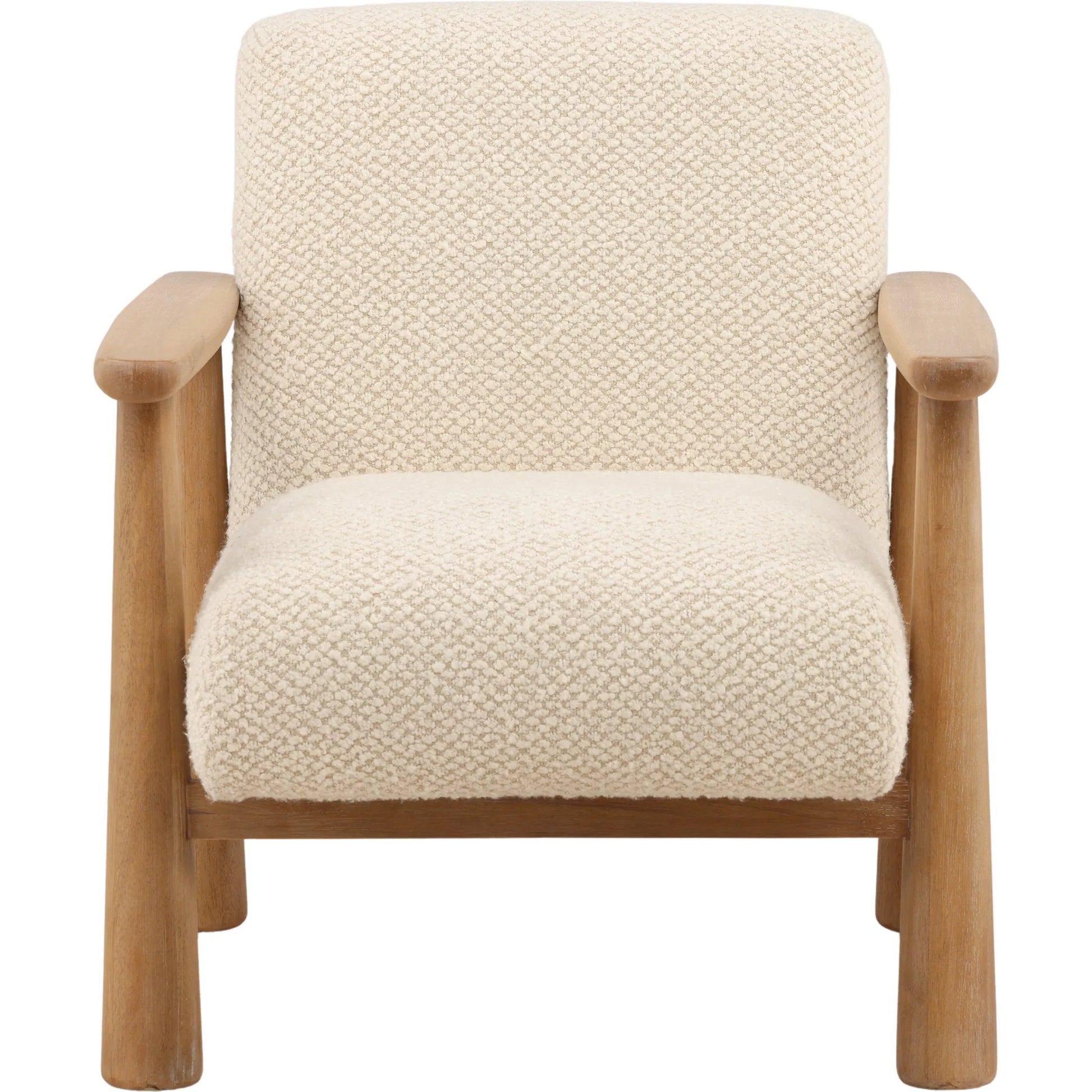 Alfonzo Occasional Chair by Arch & Plane in cream, light natural. Made from boucle fabric, rubber wood in a unique style.