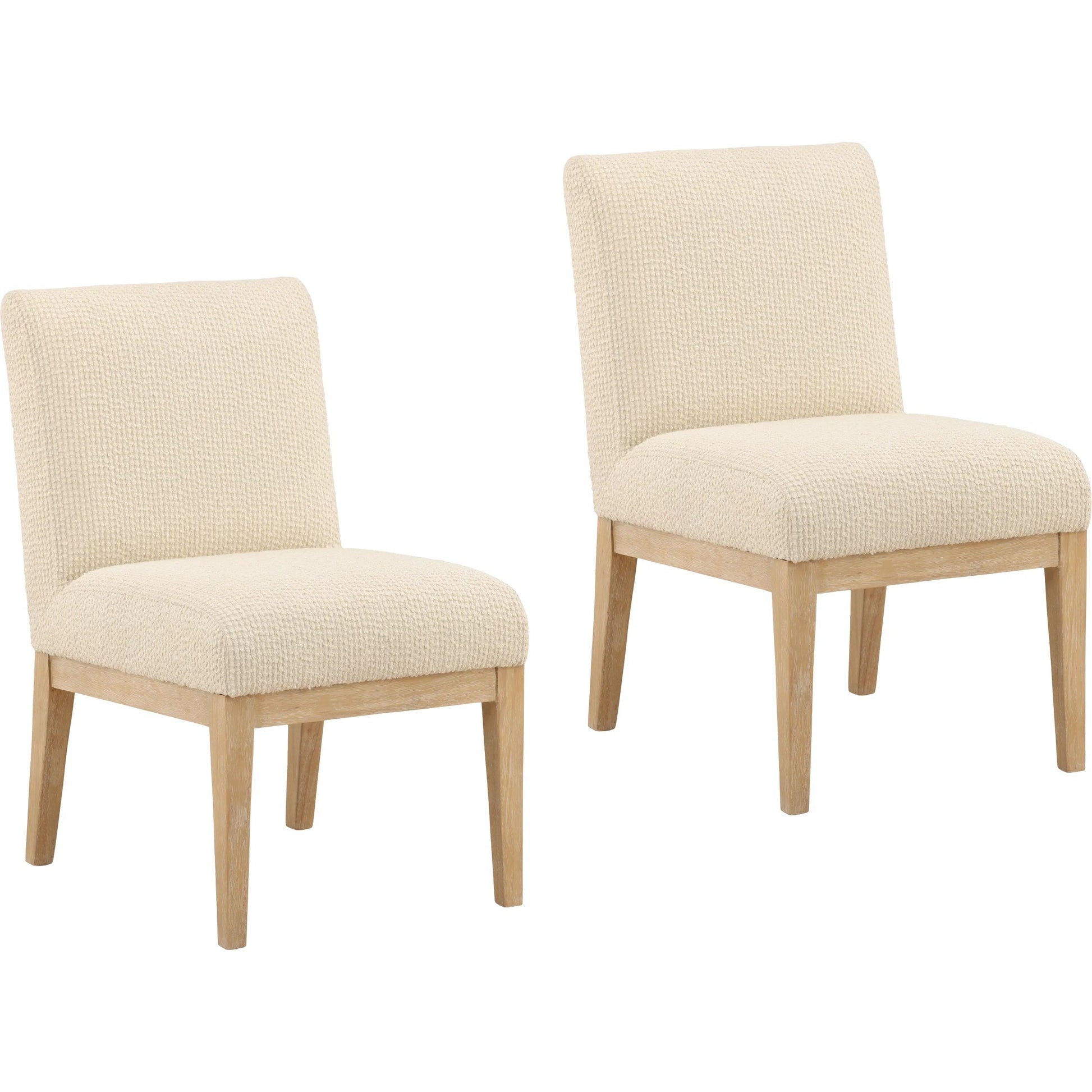 Ryleigh Dining Chair (Set of 2) by Arch & Plane in cream, light natural. Made from ribbed boucle fabric, rubber wood in a unique style.