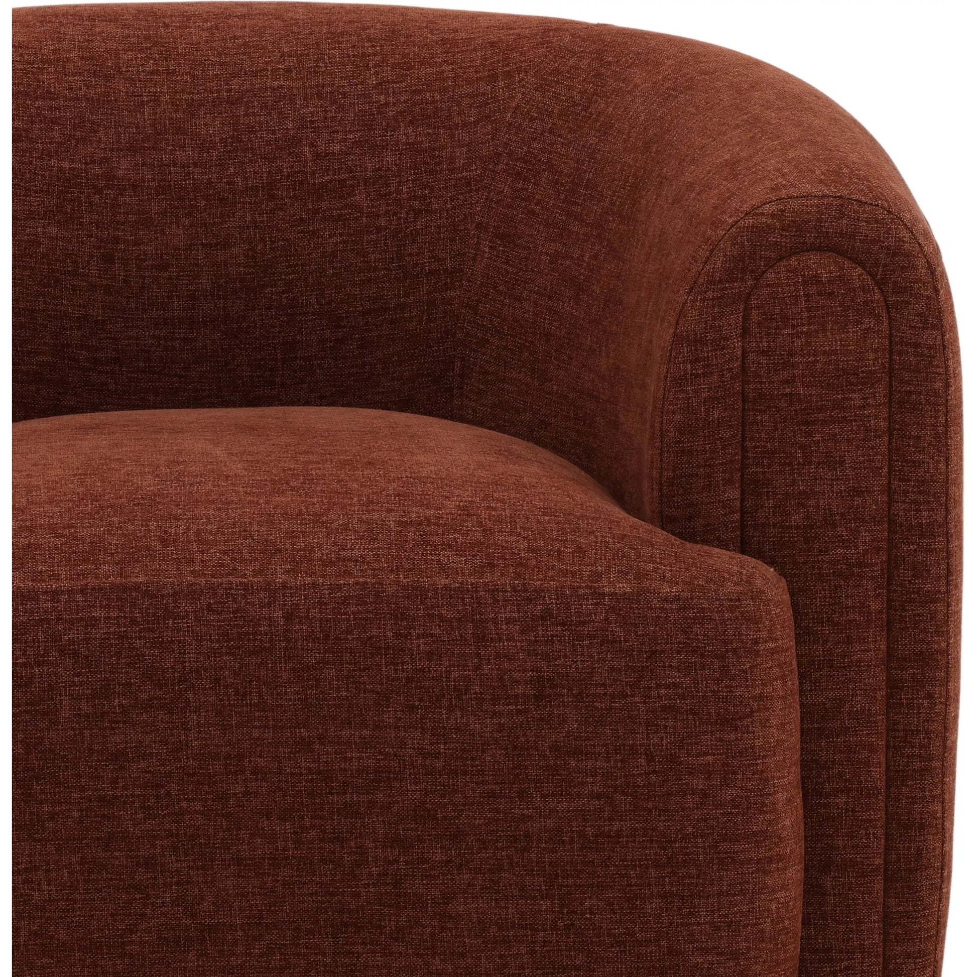 Carolina Occasional Chair by Arch & Plane in rust. Made from basketweave tweed fabric in a unique style.