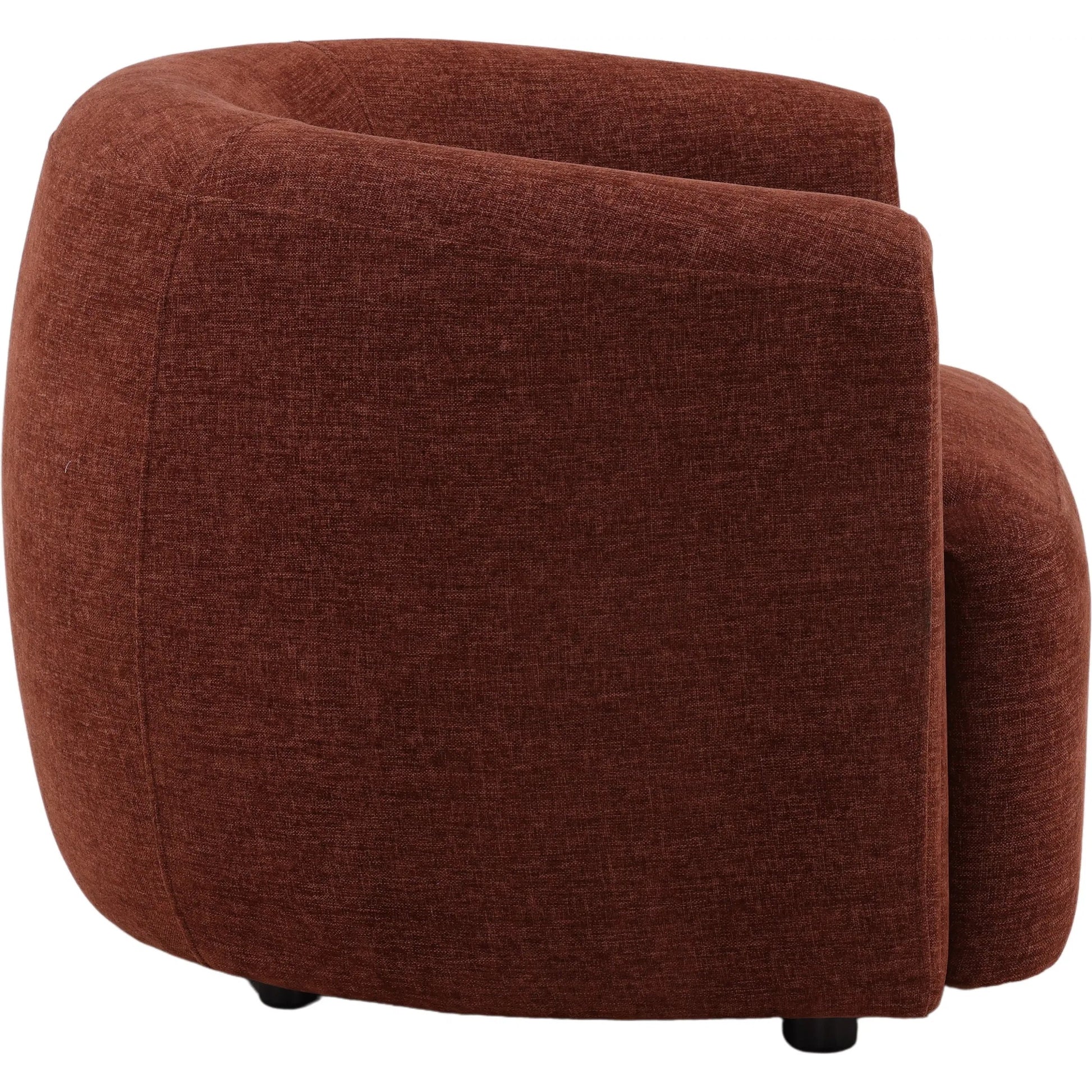 Carolina Occasional Chair by Arch & Plane in rust. Made from basketweave tweed fabric in a unique style.