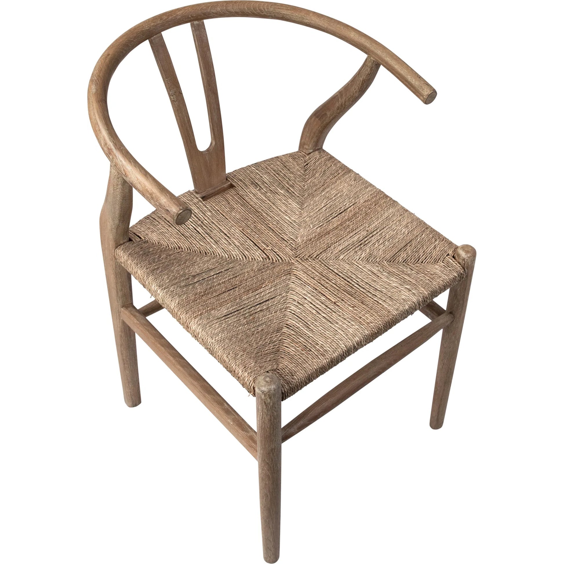 Leanne Oak and Wicker Wishbone Back Dining Arm Chair by Arch & Plane in medium brown and woven. Made from oak in a cottage & farmhouse style.