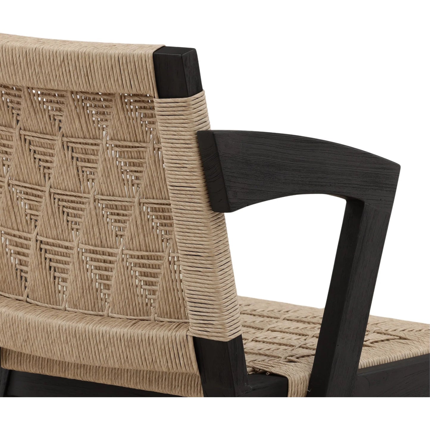 007 SI-2533115 | Closeup | Annamae Dining Chair by Arch & Plane in sand, black. Made from synthetic wicker, teak wood in a unique style.