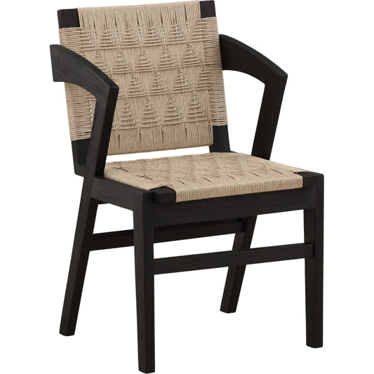 Annamae Dining Chair by Arch & Plane in sand, black. Made from synthetic wicker, teak wood in a unique style.