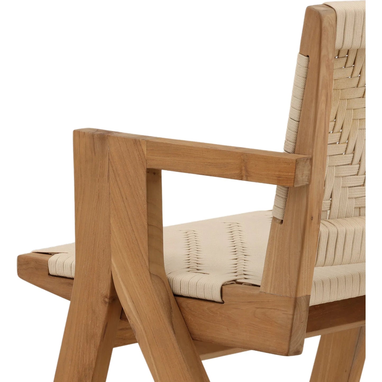 006 SI-2533116 | Closeup | Kurt Outdoor Dining Chair by Arch & Plane in cream, natural. Made from outdoor flat rope, teak wood in a unique style.