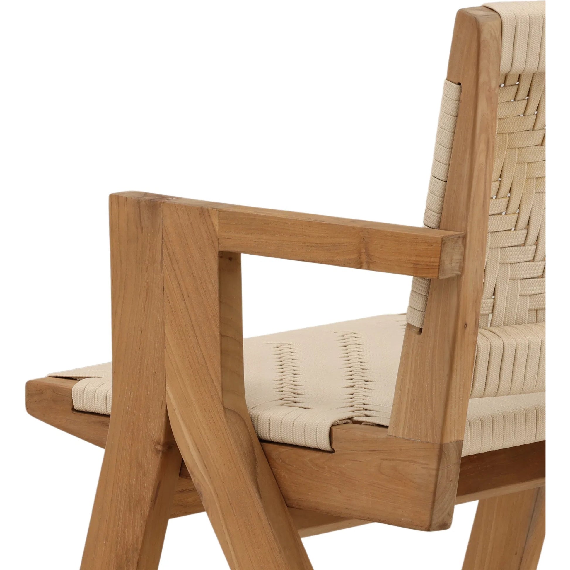 Kurt Outdoor Dining Chair by Arch & Plane in cream, natural. Made from outdoor flat rope, teak wood in a unique style.