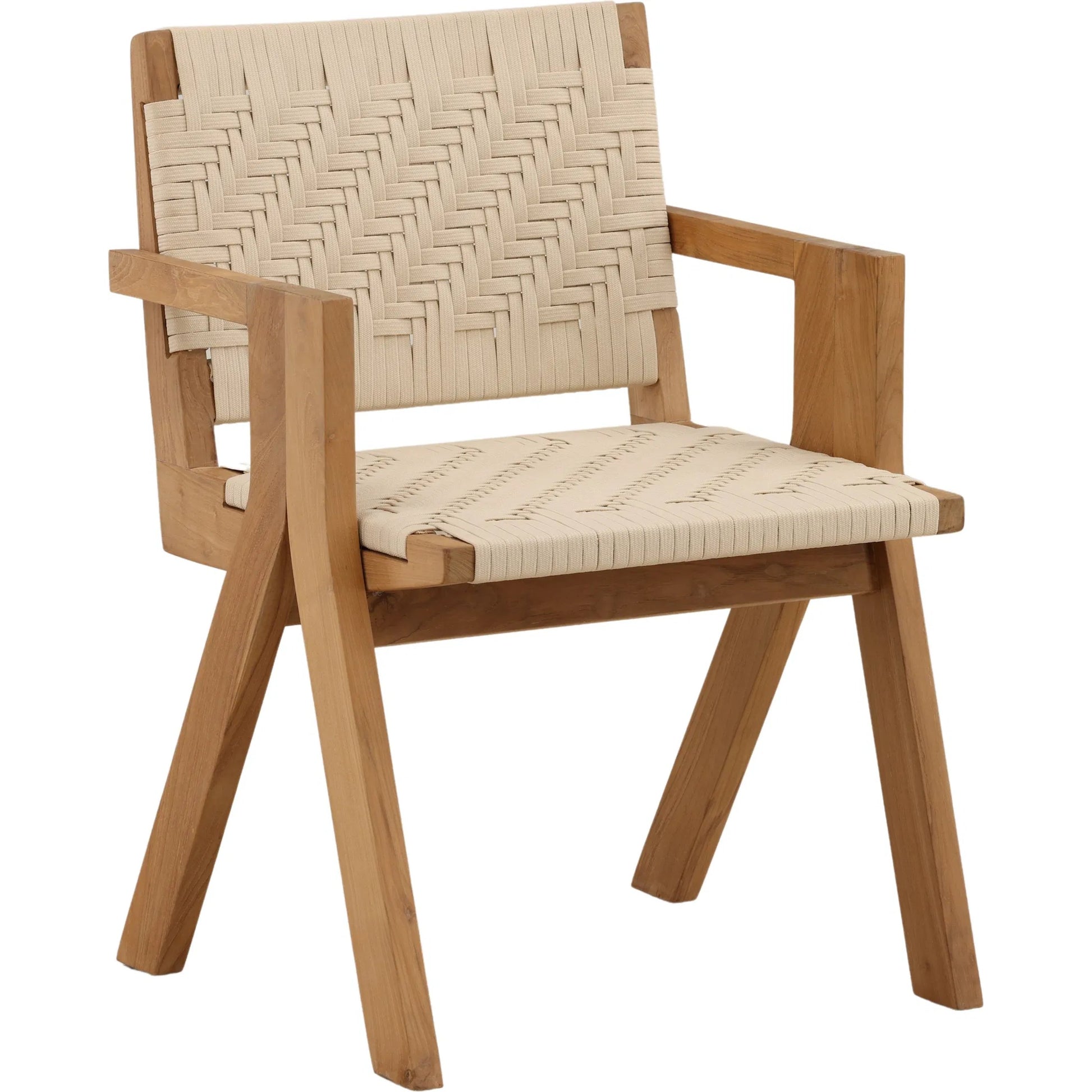 Kurt Outdoor Dining Chair by Arch & Plane in cream, natural. Made from outdoor flat rope, teak wood in a unique style.