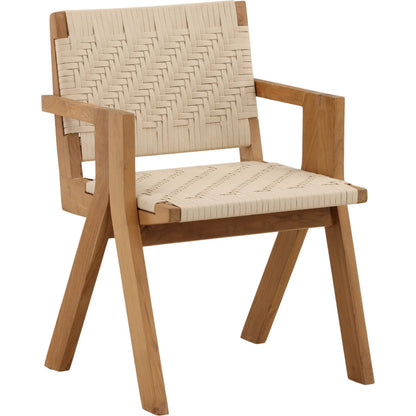 Kurt Outdoor Dining Chair by Arch & Plane in cream, natural. Made from outdoor flat rope, teak wood in a unique style.