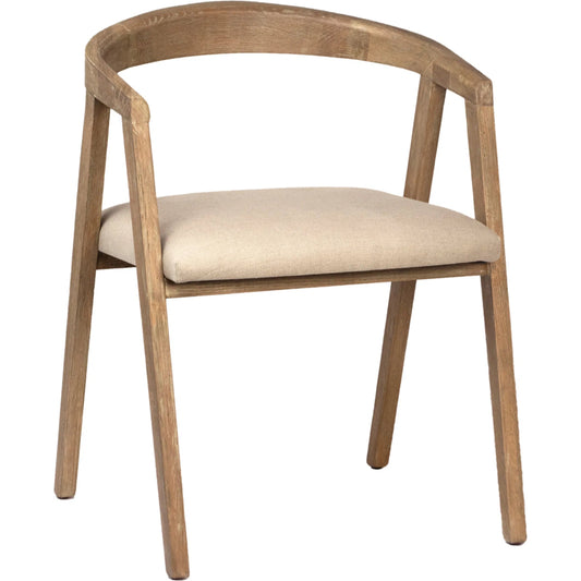 Oak Curved Back Dining Arm Chair by Arch & Plane in oatmeal beige and fabric. Made from oak in a modern style.