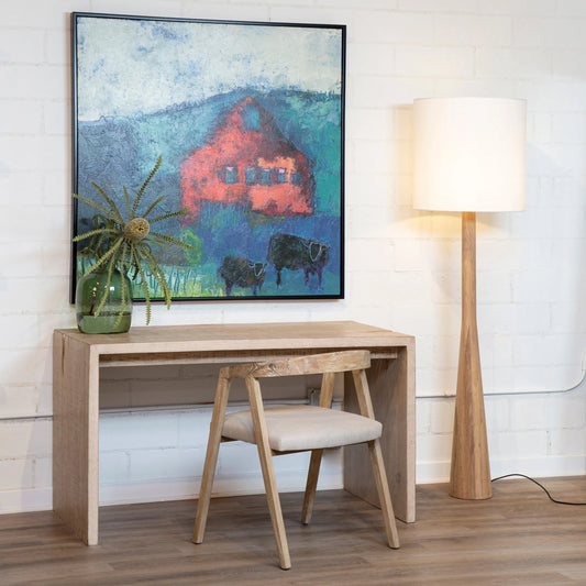 Oak Curved Back Dining Arm Chair by Arch & Plane in oatmeal beige and fabric. Made from oak in a modern style.