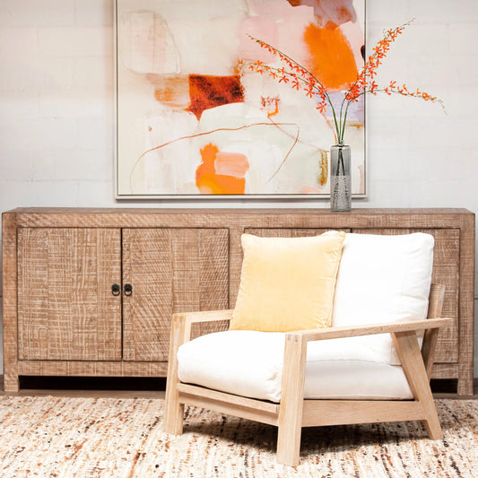 Brigette Reclaimed Pine Sideboard by Arch & Plane in medium brown, black. Made from reclaimed pine in a modern style.