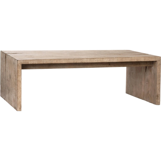 Evie Reclaimed Pine Waterfall Console Table by Arch & Plane in natural, brown and light warm wash sealed finish. Made from reclaimed pine wood in a modern style.
