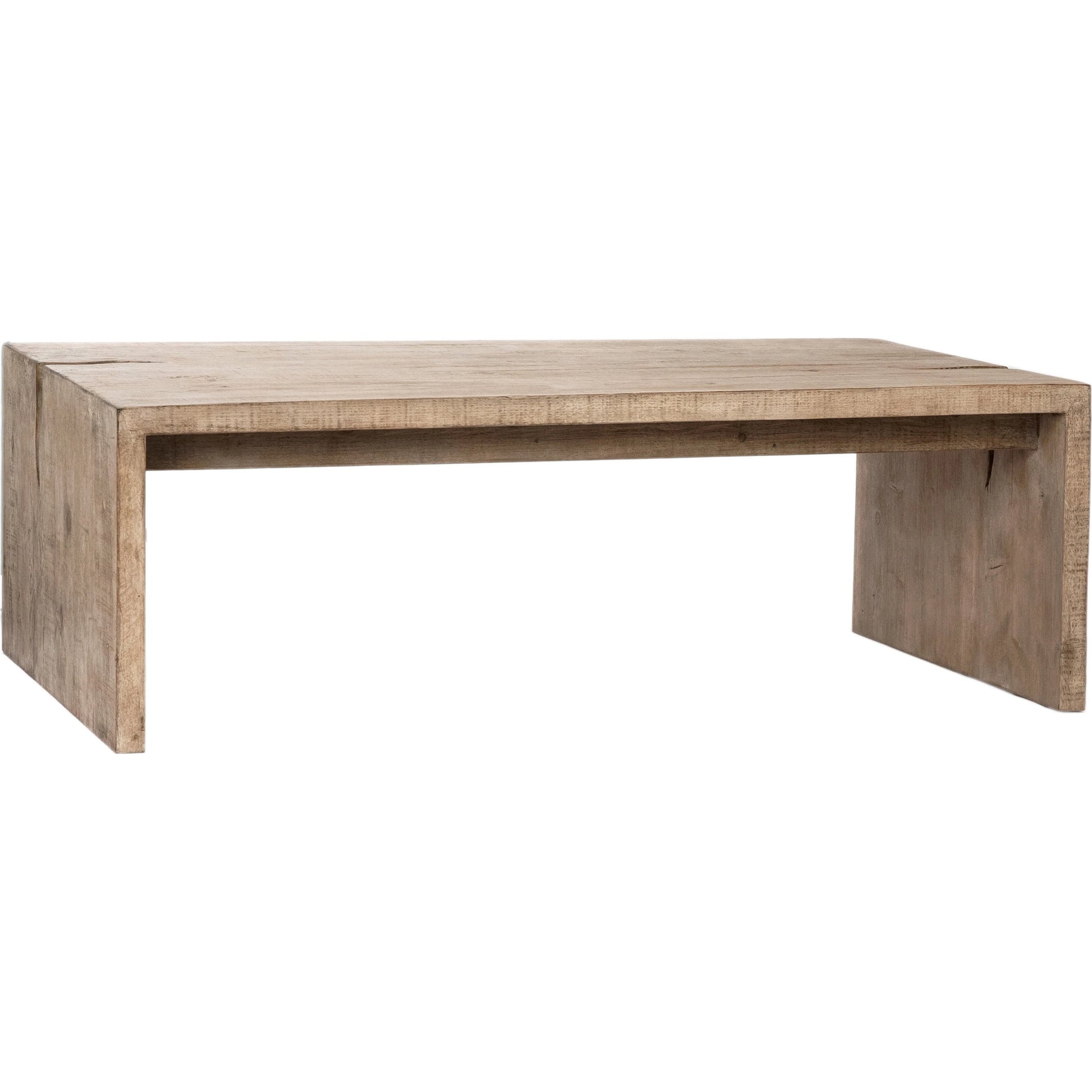 Evie Reclaimed Pine Waterfall Console Table by Arch & Plane in natural, brown and light warm wash sealed finish. Made from reclaimed pine wood in a modern style.