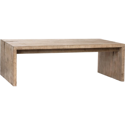 Evie Reclaimed Pine Waterfall Console Table by Arch & Plane in natural, brown and light warm wash sealed finish. Made from reclaimed pine wood in a modern style.