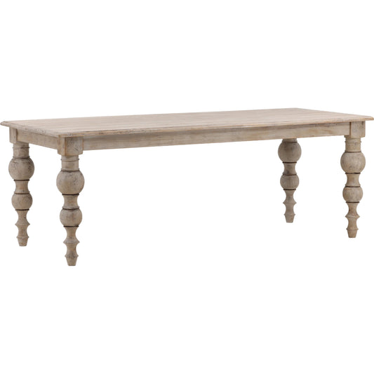 Kayla Turned Leg Reclaimed Pine Dining Table by Arch & Plane in light brown and antique wash seal. Made from reclaimed pine in a traditional style.