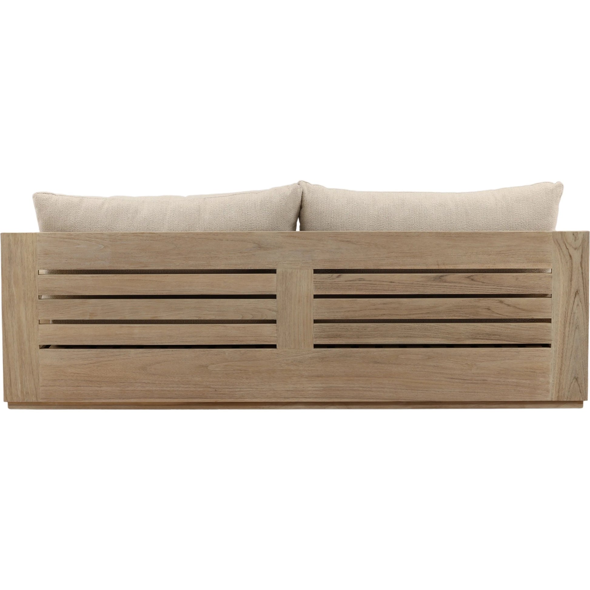 Cortney Outdoor Sofa by Arch & Plane in sand, grey. Made from olefin, teak wood in a unique style.