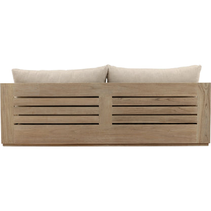 Cortney Outdoor Sofa by Arch & Plane in sand, grey. Made from olefin, teak wood in a unique style.