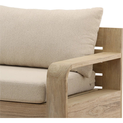 Cortney Outdoor Sofa by Arch & Plane in sand, grey. Made from olefin, teak wood in a unique style.
