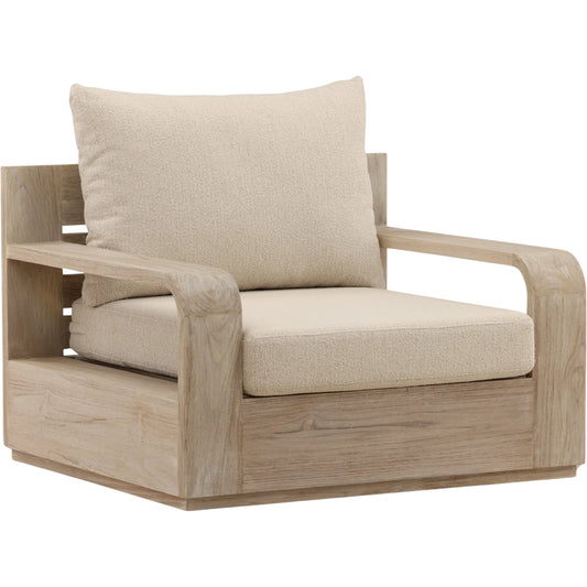 Cortney Outdoor Sofa Chair by Arch & Plane in sand, grey. Made from olefin, teak wood in a unique style.
