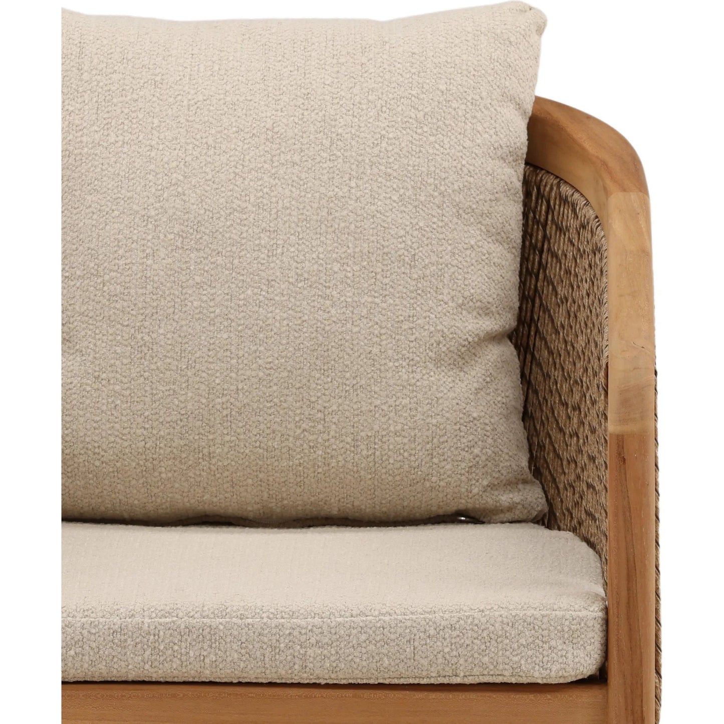 006 SI-2533133 | Closeup | Arvel Outdoor Dining Chair by Arch & Plane in sand, natural. Made from olefin, teak wood in a unique style.