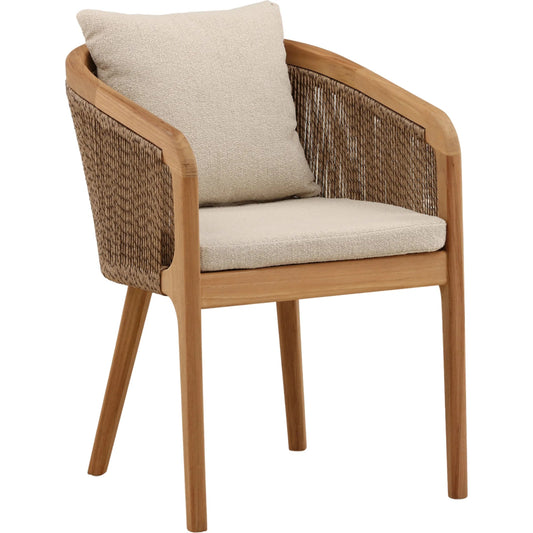 Arvel Outdoor Dining Chair by Arch & Plane in sand, natural. Made from olefin, teak wood in a unique style.