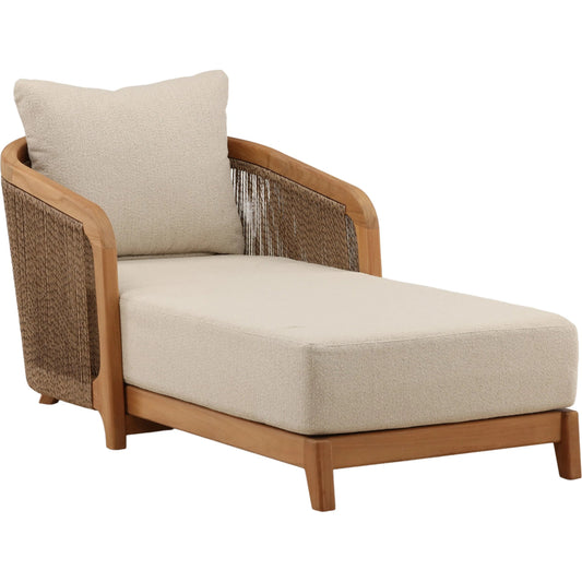 Arvel Outdoor Chaise by Arch & Plane in sand, natural. Made from olefin, teak wood in a unique style.