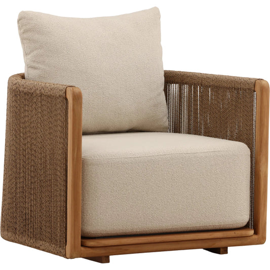 Christina Outdoor Sofa Chair by Arch & Plane in sand, natural. Made from olefin, teak wood in a unique style.