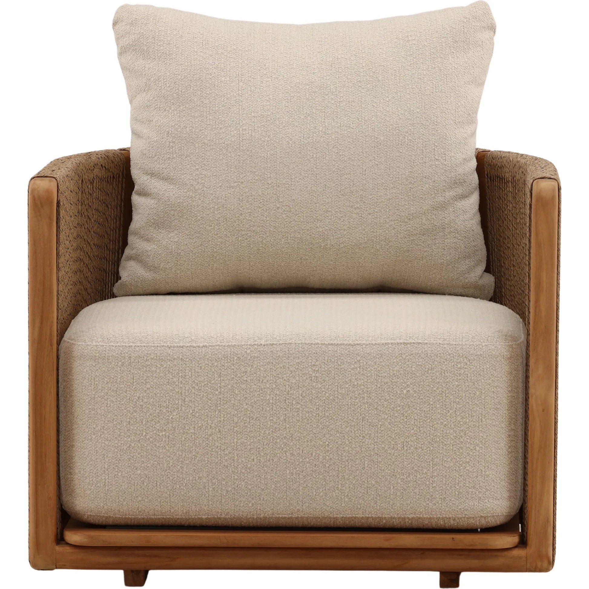 Christina Outdoor Sofa Chair by Arch & Plane in sand, natural. Made from olefin, teak wood in a unique style.