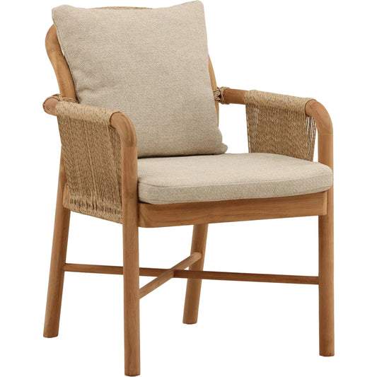 Ignacio Outdoor Dining Chair by Arch & Plane in sand, natural. Made from olefin, teak wood in a unique style.
