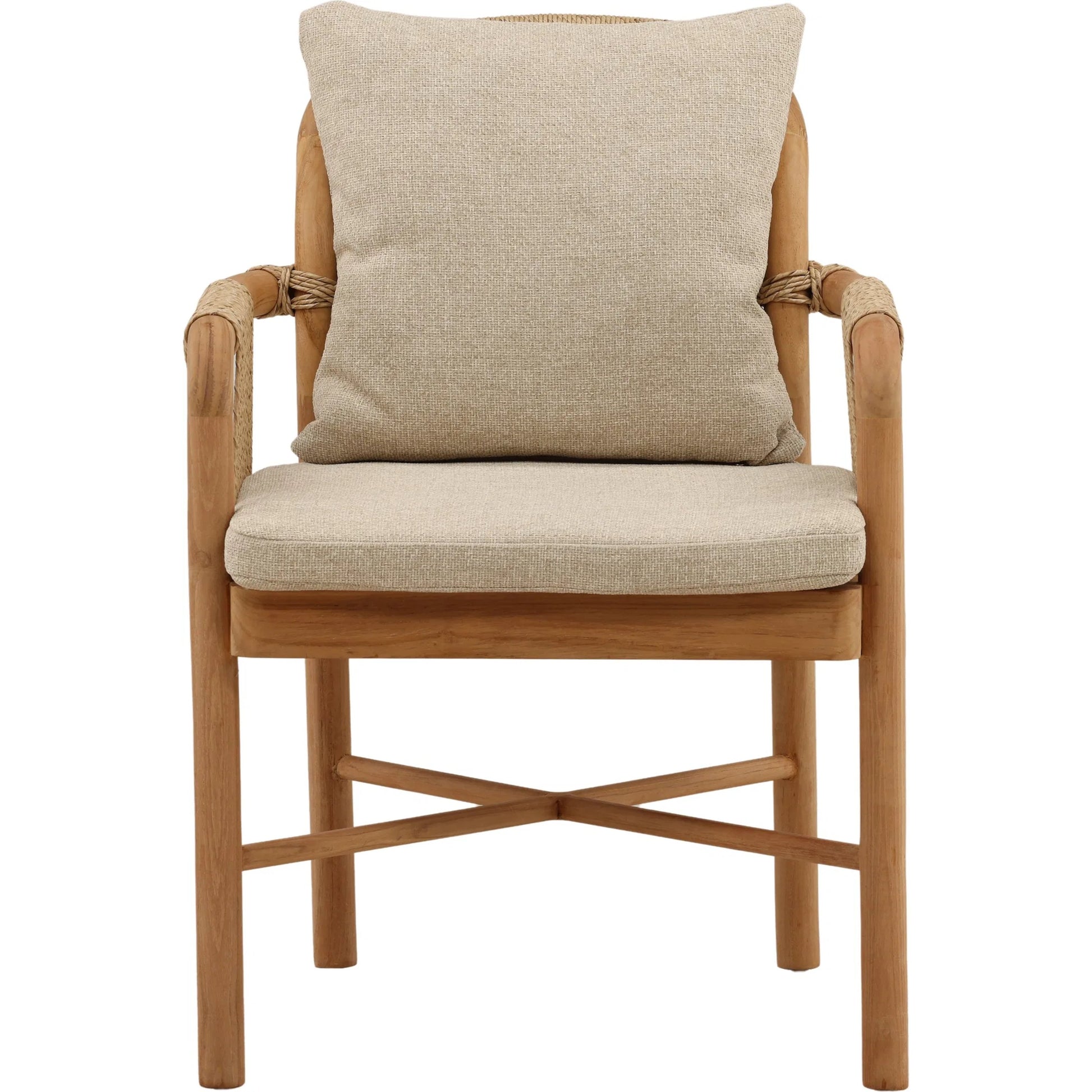 Ignacio Outdoor Dining Chair by Arch & Plane in sand, natural. Made from olefin, teak wood in a unique style.
